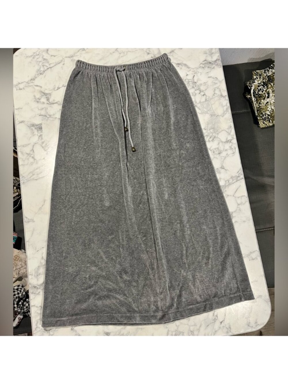 Y2K Vintage J. jill petite Velour Grey Sporty Maxi Skirt hip hugger tie string